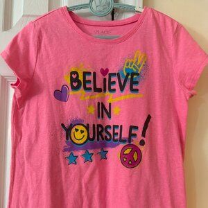 Pre-loved The Children’s Place Girls Believe Graphic Tee Pink Size XL 14